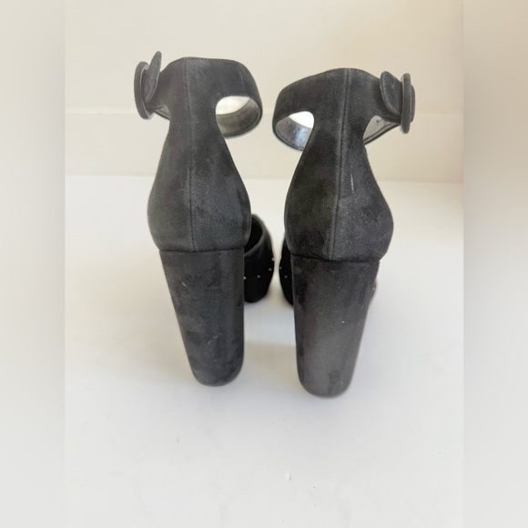 Prada Black Suede Leather Rhinestone embellished ankle strap chunky heel sandals - Picture 7 of 11